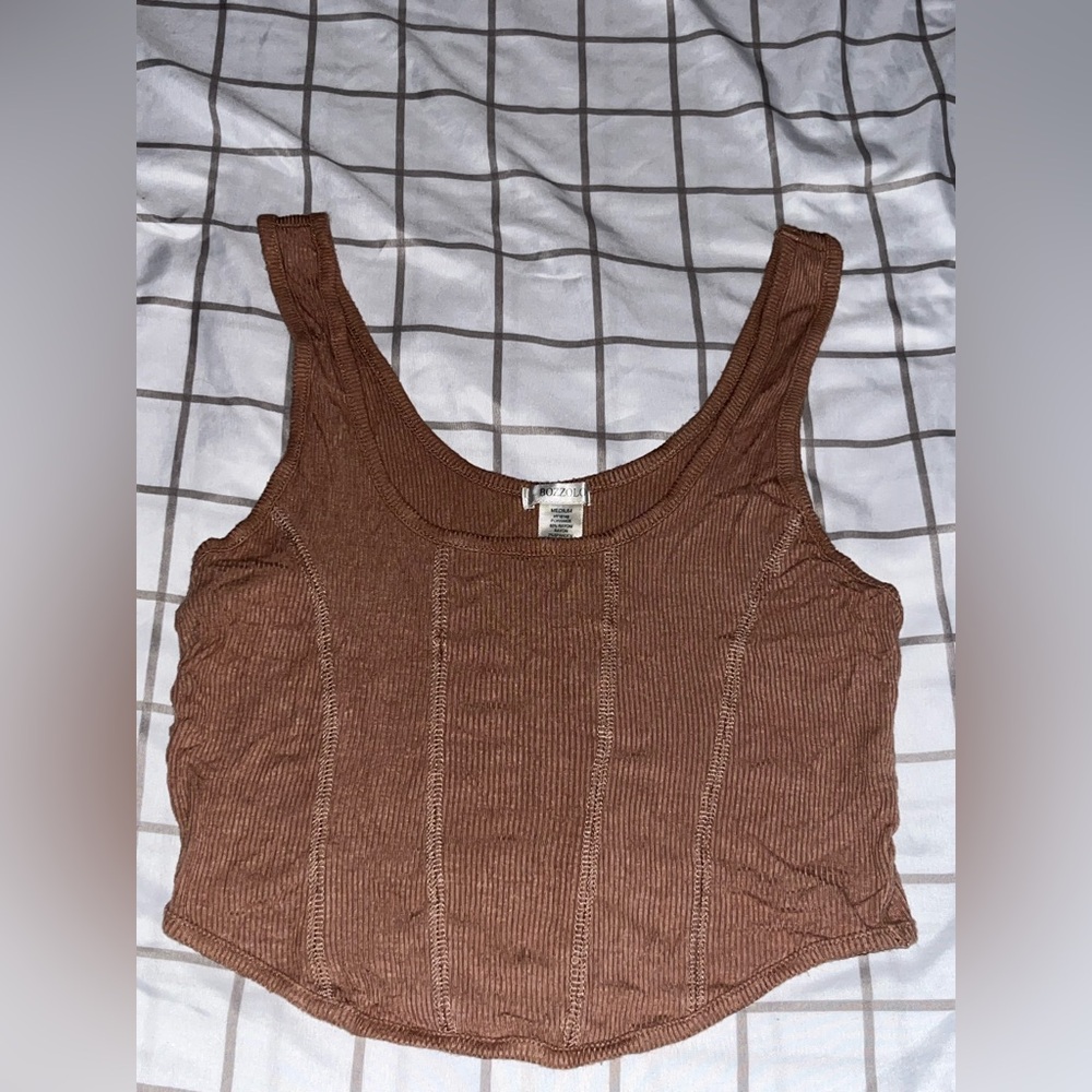 Tan/brown bollozo top-corset type style (not an actual corset)
